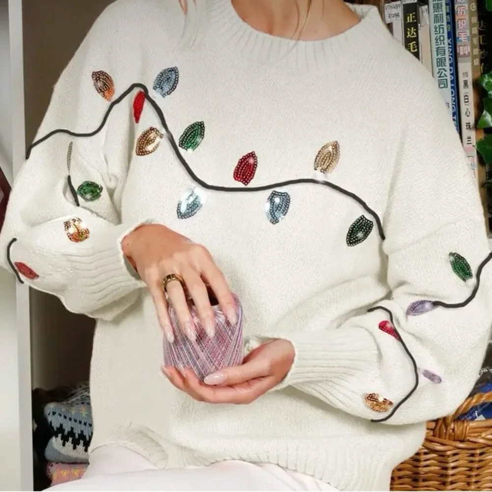 Festive Holiday Lights Sweater - Cream - Picture 2 of 3